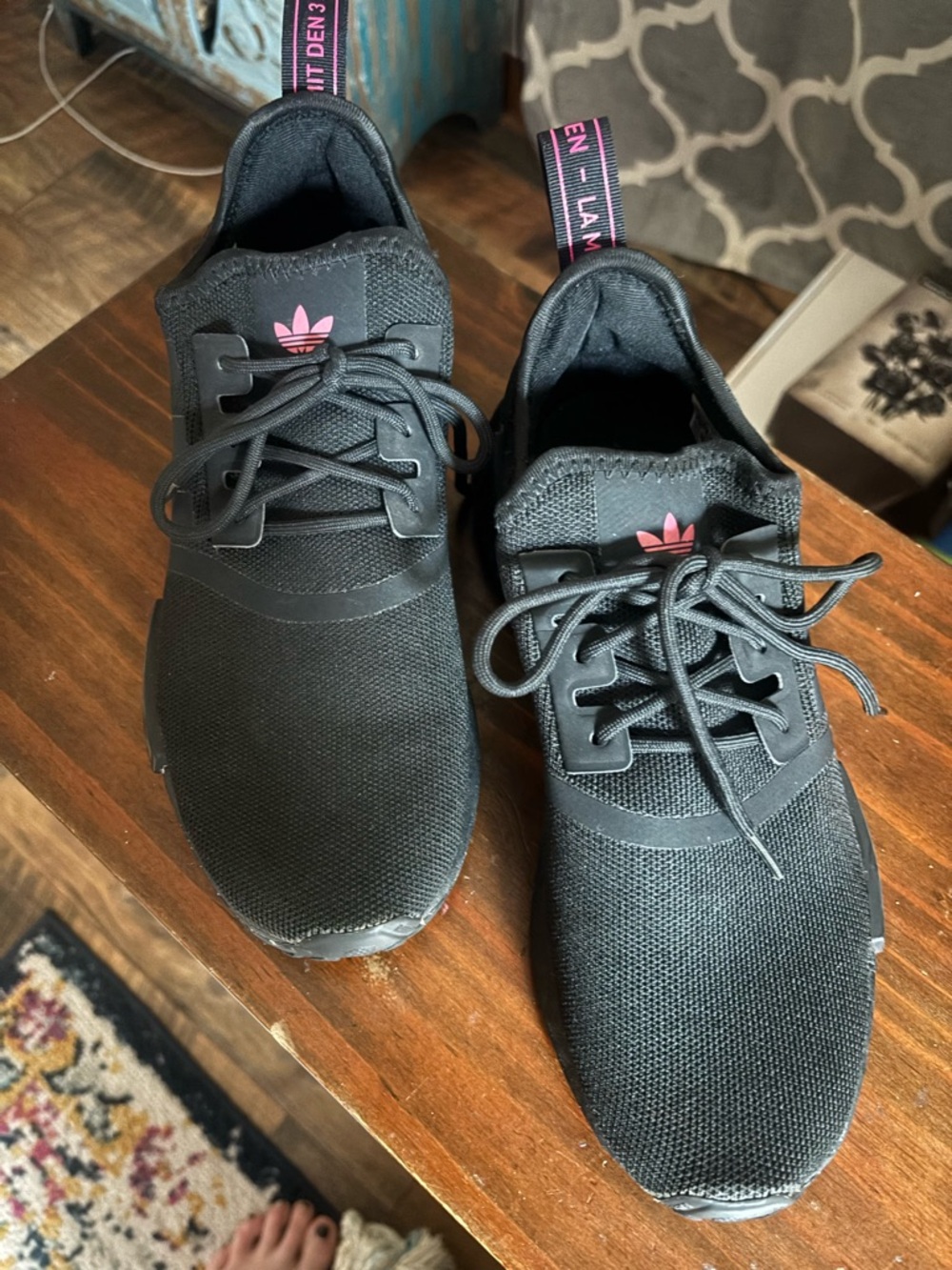 adidas Black Sneakers with Pink Trefoil Accents
